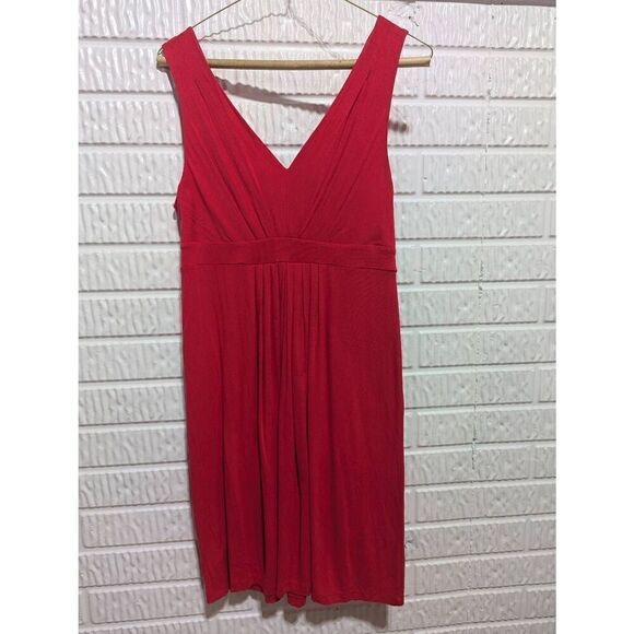 Loft Women's Red V-Neck Front & V-Back Pullover Sleeveless Midi Dress Size S - Picture 1 of 6